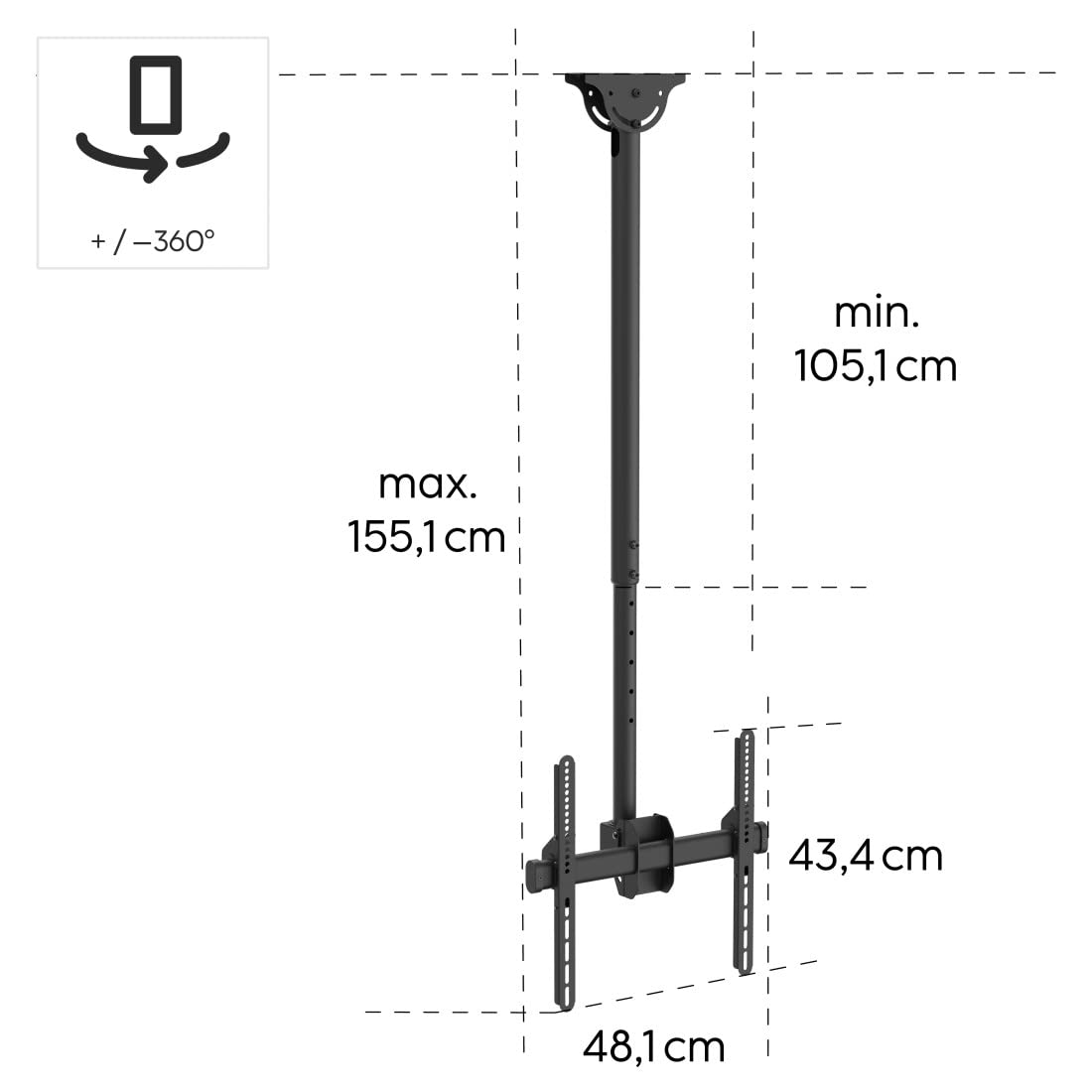 Hama 118655 Supporto per TV da soffitto, Nero