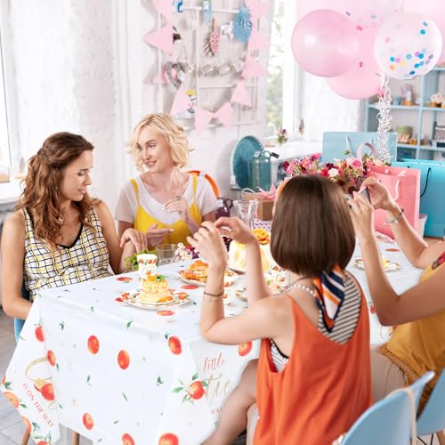 Image of Ganeen 3 Pcs Little Cutie Baby Shower Tablecloth Disposable Plastic Tangerine Tablecloth Little Cutie Is on the Way Table Cover for Baby Shower Decor Orange Fruit Birthday Party Supplies 54 x 108 Inch