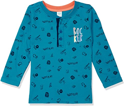 Image of miniklub Boys Blue Printed Henley Neck Pure Cotton T-Shirt