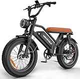 Electric Bike for Adults, 48V 18.2AH Electric Motorcycle, Long Seat Electric Bicycle Full Suspension 20' Fat Tire Ebike Max 28MPH& 30-60 Miles All Terrain E-Bike for Mountains, Snow, Sand, Road