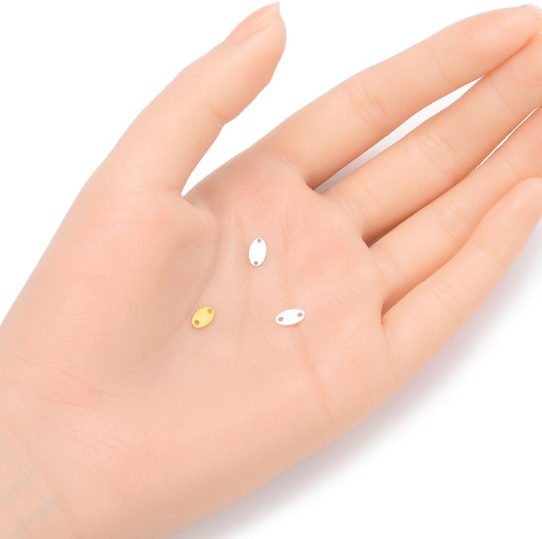 50pcs Adabele Authentic Sterling Silver 7x4mm Small Oval Chain End Tab Link Quality Tag Connector Hypoallergenic for DIY Craft Jewelry Making SS328-1