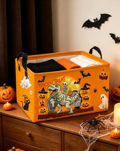 Image of Essme Rectangular Dinosaur Halloween Baskets,Kids Storage Box,Cute Basket for Room Decor, Book Bins,Shelf Basket.(Yellow Dinosaur