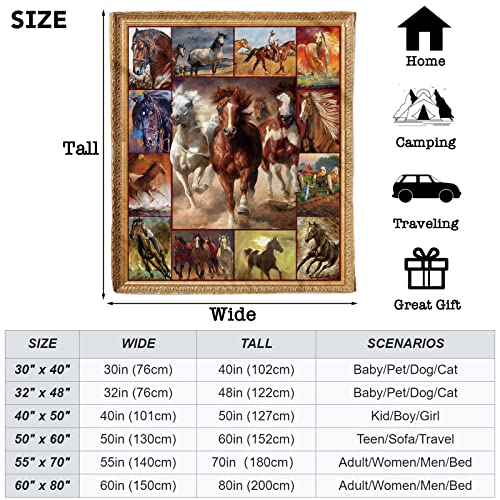 Horse Throw Blanket Gifts For Girls Boys, Watercolor Horse Soft Cozy Plush Flannel Blanket For Horse Lover, 40 X 50 Inch Brown Horse Race Fleece Fluffy Blanket For Kids Toddler Couch Bed Sofa #TOP1