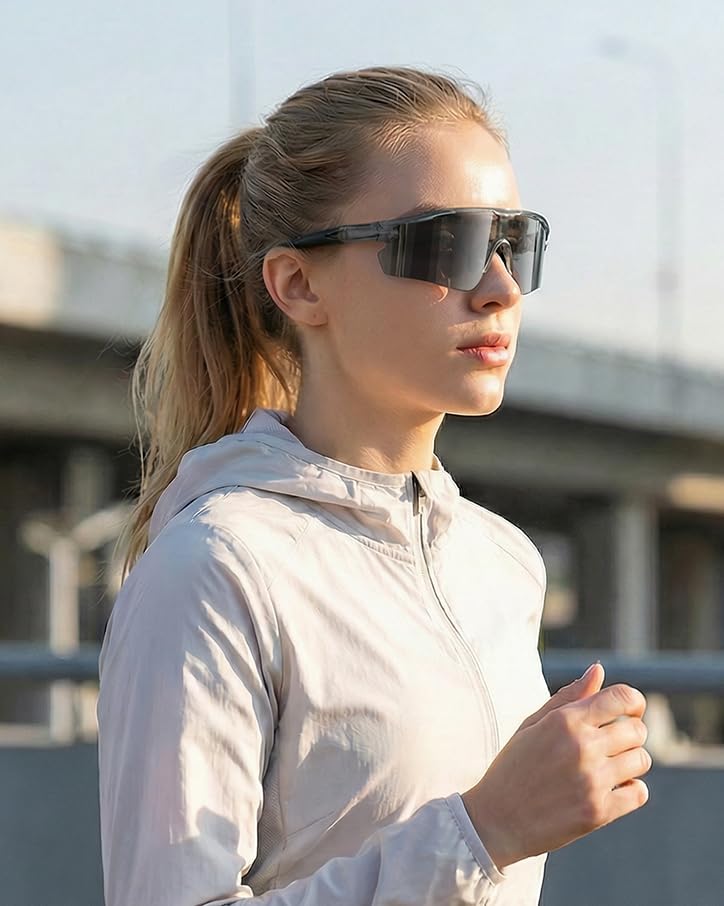 Fahrradbrille Herren Laufbrille Damen, UV400 Sonnenbrille Sportbrille, TR90 Frame mit Verstellbaren Nasenflügel MTB Schutzbrille Schnelle… – Ansicht 2