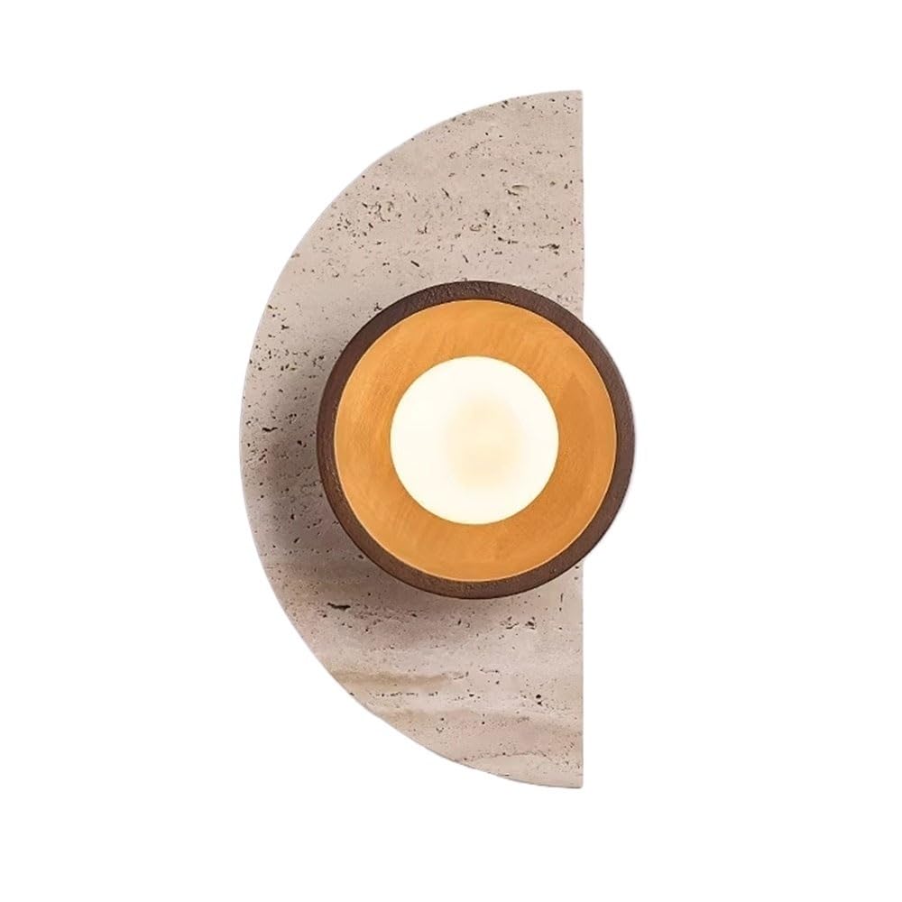NHPJFDC Postmodern Wall Sconces Sconce Wall Lighting Semicircle Led Wall Lamp Yellow Travertine Stone Solid Wood G9 Socket Glass Globe Shade 14 Inch for Living Room Bedroom Dining Room