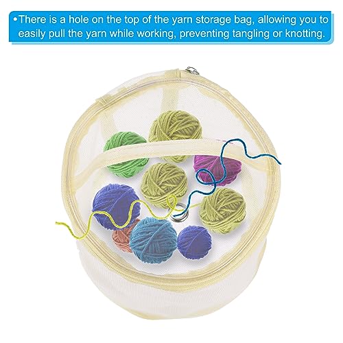 Image of PATIKIL Yarn Storage Bag, Portable Crochet Knitting Bag Case Skein Ball Holder Mesh Basket Organizer Tote for Sewing Craft Projects, Beige