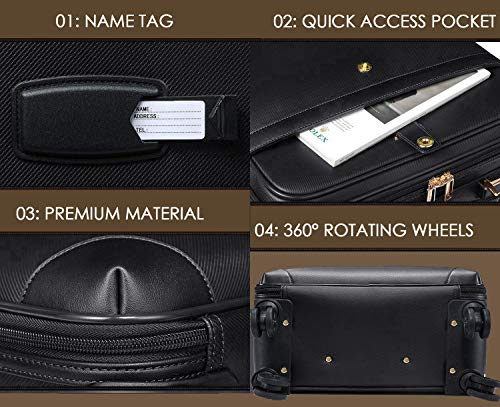 THE CLOWNFISH Luxury 22 Inch Unisex Synthetic Softsided Spinner Travel Suitcase Business Luggage Briefcase and Laptop Roller Case - 801(Black) - Image 5