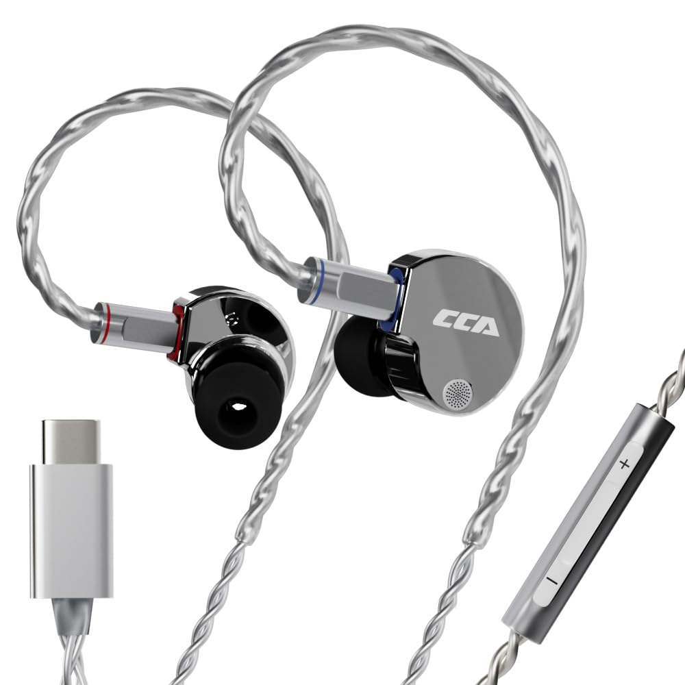 CCA Phoenix - Auricolari in-ear cablati con microfono, driver dinamico a doppio magnete, con suono HiFi, auricolari professionali interamente in metallo per gaming/audiofili/musica (tipo C + microfono