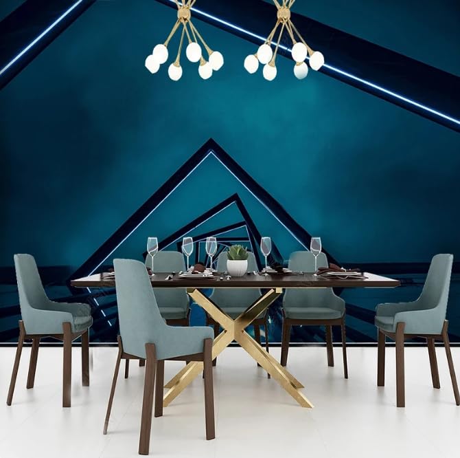 Bleu pont géométrique tissu mural pour agrandir un salon avec mur TV