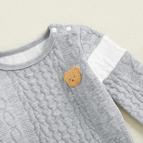 Image of Babieshouse Newborn Baby Boy Clothes Mamas Boy Bear Embroidery Long Sleeve Romper Pants Set Fall Winter Outfits 3-18 Months