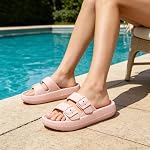 Cloud Slides for Women and Men Adjustable Double Buckle Pillow Slides Slip Resistant Shower Shoes Recovery Slide Sandals Cushion Platform Heel Pillow Slippers Comfort Indoor and Outdoor Slide