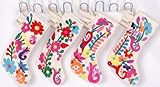 YZXDORWJ Pack 4,6-Inch Mexican Mini Christmas Stockings Embroidered Floral Stockings Hanging Ornanment Xmas Holiday Decoration (6',4pcs-A)