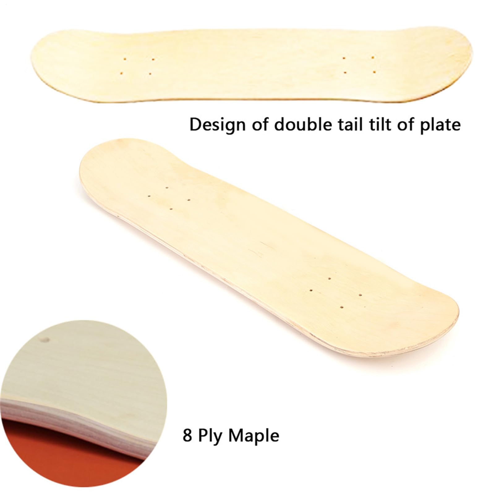 Monopatín - Doble cóncavo de arce 8 de 8 pulgadas | Tabla de Skate Natural Vacío, Tabla de Skate Pintar DIY | Para Trucos De Calle Cruising, Entrenamiento