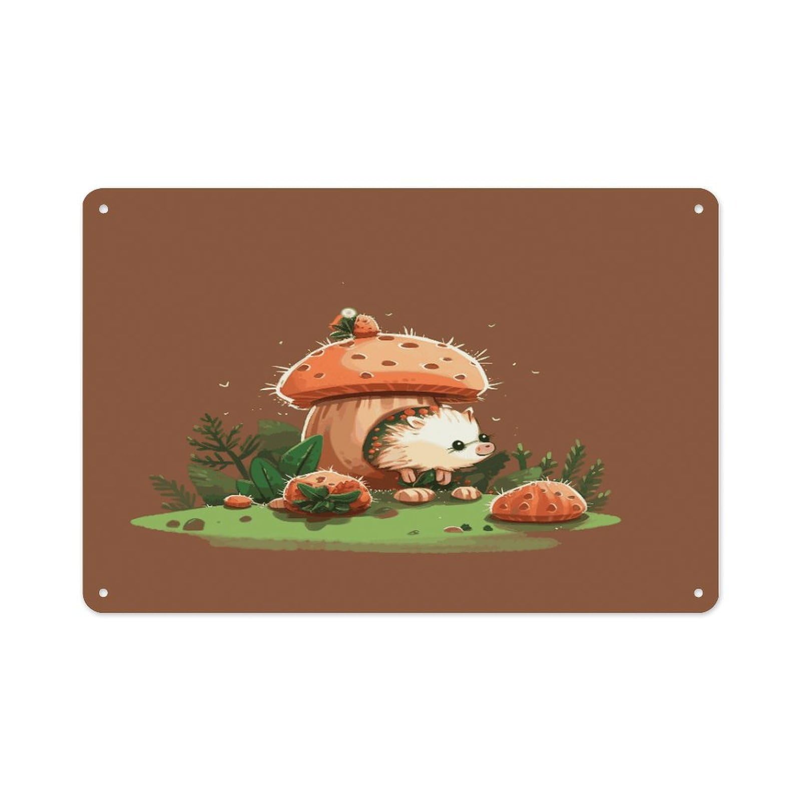 Btcowzrv Style Hedgehog And Mushroom Metal Sign 7.9 X 11.8 Inch, Aluminum Sign Wall Art Decor Easy To Install, Decorative Plaque For Home Bar Kitchen Pub Shop Garage