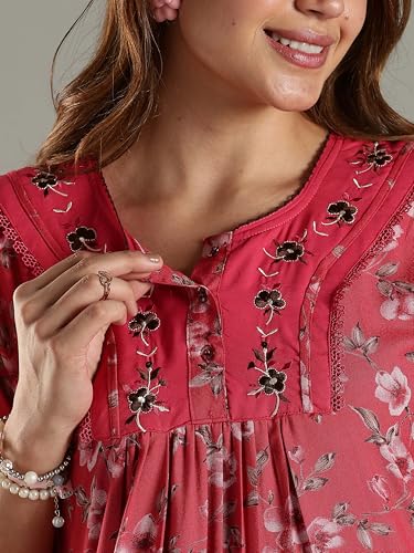 Image of 9shines Label Stylish Alpine Nighty Maxi for Women | Full Length Trendy Nightgown | Premium Nightdress | Nightwear | Embroidery Nighty with Pockets (2892)