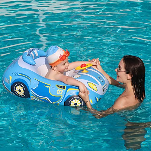 Image of Baby Pool Float with 3D Car Design,Thick PVC Baby Swim Floatie, Infant Swimming Floats Pool Toys for Toddlers Kids Age 12-18 Months, 12-24 Months, 2-3, 3+ Years Old Girl Boy (Blue)