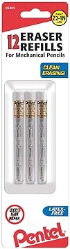 Pentel 399683 Refill Erasers White 12/Pack Z2-1N,Tube