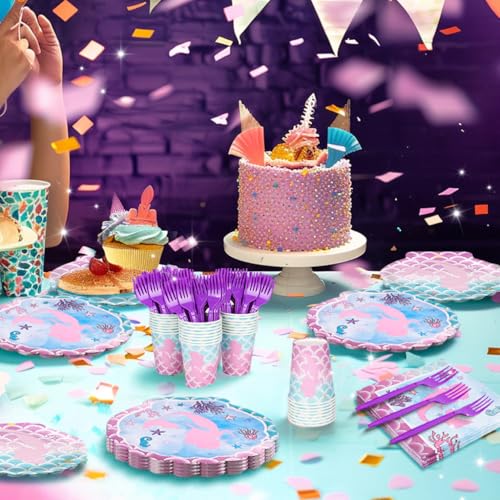 Xienbloc 120Pcs Mermaid Party Supplies Mermaid Birthday Party Plates Napkins Girls Paper Dessert Plates Cups Tableware Set For Baby Shower Ocean Birthday Party Decorations Serves 24 Guests thumb #5