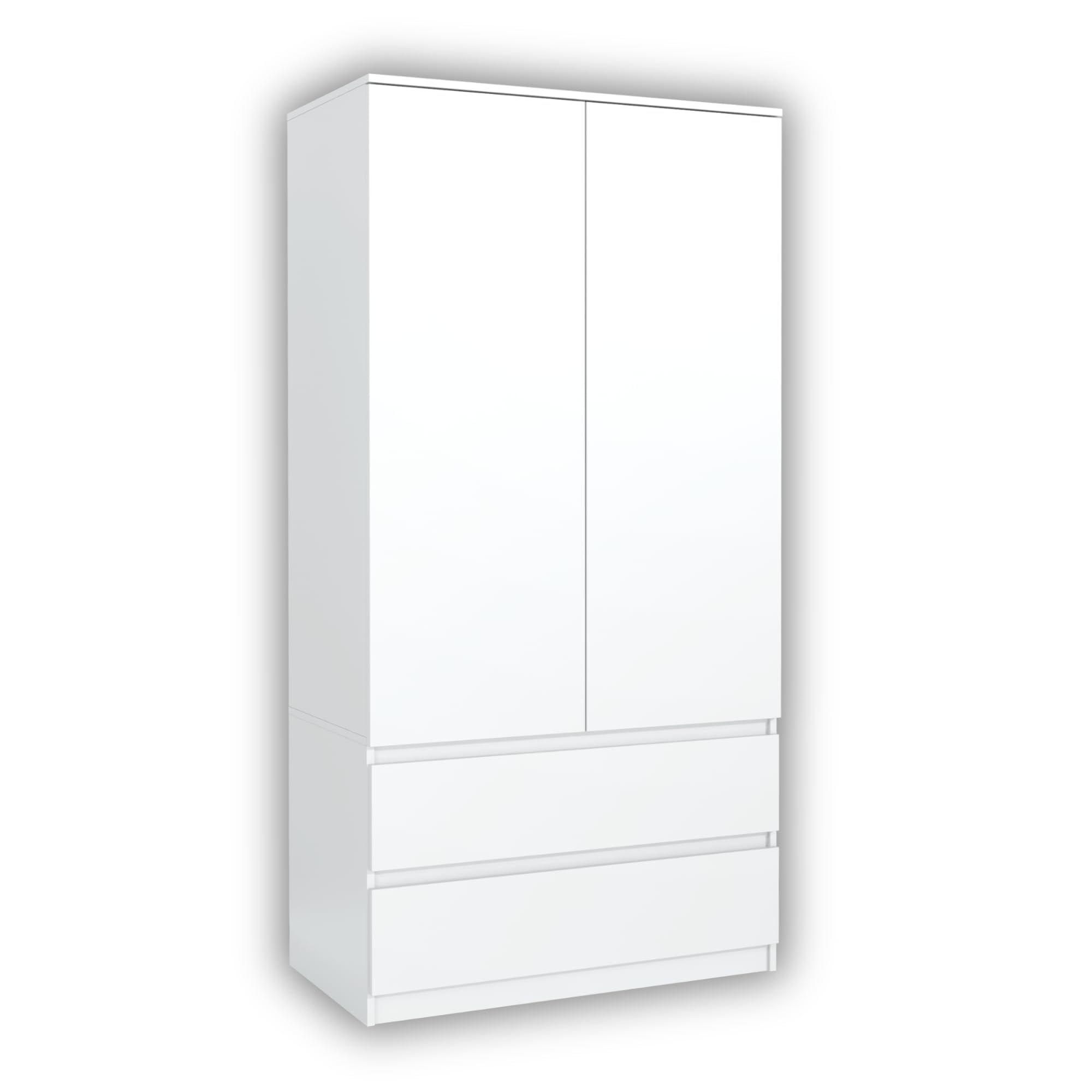 meble masztalerz Armoire Chambre avec 2 Tiroirs Largeur 90 cm - Penderie Vetement Dressing - Dressing Chambre Adulte - Meuble de Rangement Chambre - Blanc - 180x90x50 cm