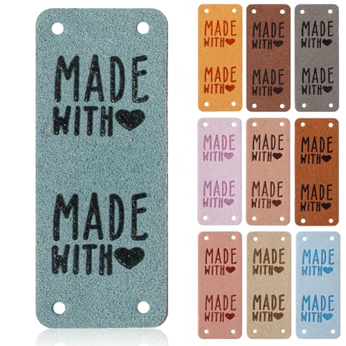 TIESOME 50 etiquetas hechas a mano en relieve con agujeros, etiquetas hechas a mano para coser, de piel sintética, accesorios para manualidades, sombreros, vaqueros, bolsos, zapatos, manualidades