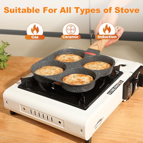 Ahflrito EGG PAN 4 Cup Egg Pans Nonstick, Healthy Breakfast Pancake Pan, Aluminum Omelette Pan, Easy Clean Small Egg Frying Pan, Fried Egg Cooker Suitable thumb #3