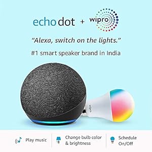 Echo Dot (4th Gen, Black) and Wipro 9W LED Smart Color Bulb combo – Smart Home starter kit