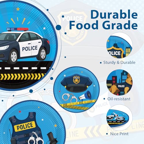 Image of 60Pcs Police Birthday Plates 7 inch Police Officer Car Heavy Duty Paper Plates