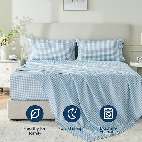 sunflower Extra Deep Queen Sheet Sets 100% Cotton Sateen, Glacier Check by sunflower - Used condition - Image 5
