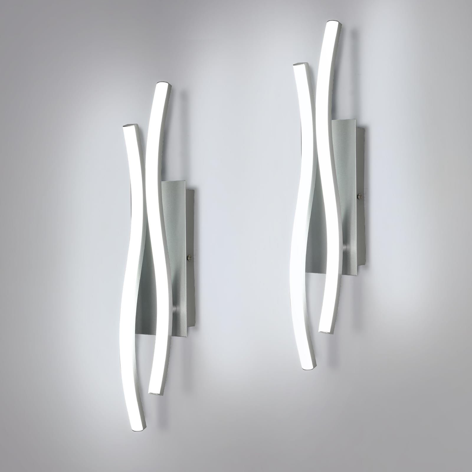 Comely 2pcs LED Wall Light Indoor, 14W 1575LM Modern Wall Lights, Aluminum Lighting Wall Lamp for Living Room, Bedroom, Staircase, White Light 6500K, Silver, 41cm