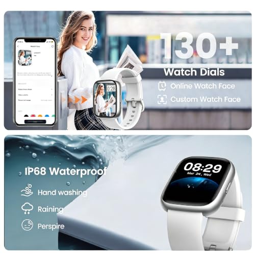 Image of Smart Watch with Alexa Built-in, 1.83 inch HD Touchscreen Fitness Tracker with Bluetooth Call, Fitness Watch with Heart Rate /Sleep Monitor /120+ Sports, IP68 Waterproof Smartwatch for Android iOS, Ivory