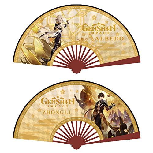 FABIIA Ventiladores de Manos Plegables de 2Pc, Personajes de Juego de Anime Imprimiendo el Juego de Fanáticos de la Mano de la Mano Del Fanático de Los Cosplay Fanáticos de la Mano de la Mano para la