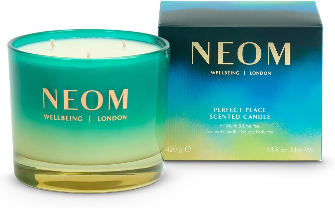 NEOM Perfect Peace 3 Wick Candle | Myrrh, Fir & Lime Peel I Pure Essential Oils I 100% Naturally derived Wax I Hand Finished I Relieve Tension