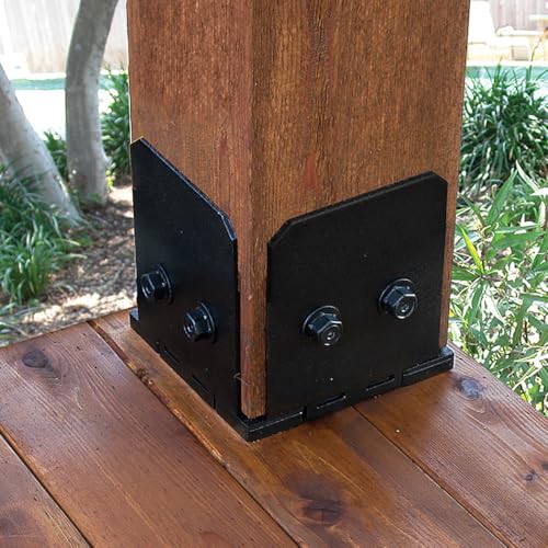 Image of Ozco Ironwood 8x8 Post Base Kit, Includes 1 Post Base Plate, 4 Decorative Plates, 4 Hex Cap Nuts, OWT Timber Screws, Galvanized Steel for Pergolas | 51709