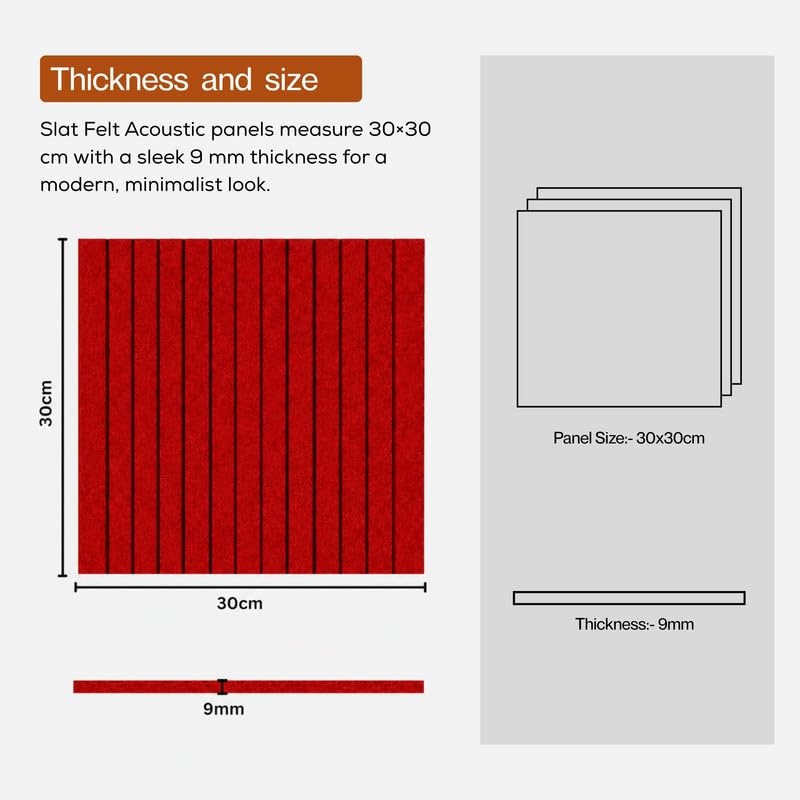 Image of MMT Acoustix Slats Felt Acoustic Panels for Walls | Luxury PET Polyester Sound Absorbing Wall Panels | Echo & Reverb Control | Pin-Friendly Bulletin Board | 30x30 cm Panels | X-Mas | Set of 8