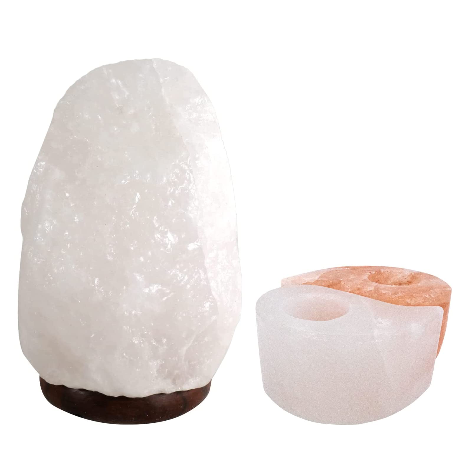 Halit Salzkristall Lampe weiße Salzlampe 2-3 kg plus Teelichthalter 'Yin & Yang' aus der Salt Range Pakistan by Salzarena
