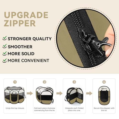 Image of Siedihit Dog Cat Playpen, Small Puppy Pet Playpen, Dog Crate Tent Cage Indoor /Outdoor, Portable Pop Up Dogs Kennel Playpen with Carrying Case for Dogs /Cats /Rabbits(Khaki, Small)