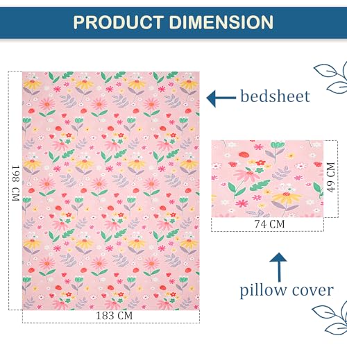 Image of Kuber Industries Cotton 144 TC Double Bedsheet With 2 Pillow Covers | Machine Washable Soft Bedsheet For Living Room, Home & Hotels | Flower Print - Pink