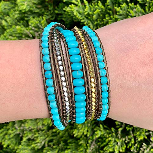Image of YGLINE Natural Stone Bracelet 5 Wraps Bracelet Handmade Blue Color Boho Bracelet for Women Bracelet