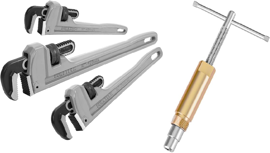 DURATECH 3-Piece Heavy Duty Aluminum Straight Pipe Wrench Set & Ferrule Puller for 1/2 ” Compression Fittings