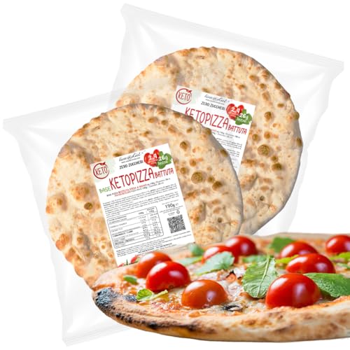 2 bases para keto pizza batida Line@diet | 2 paquetes de pizza básica sin azúcar de 190g con alto contenido en proteínas y fibra | confeccionada a mano en Italia