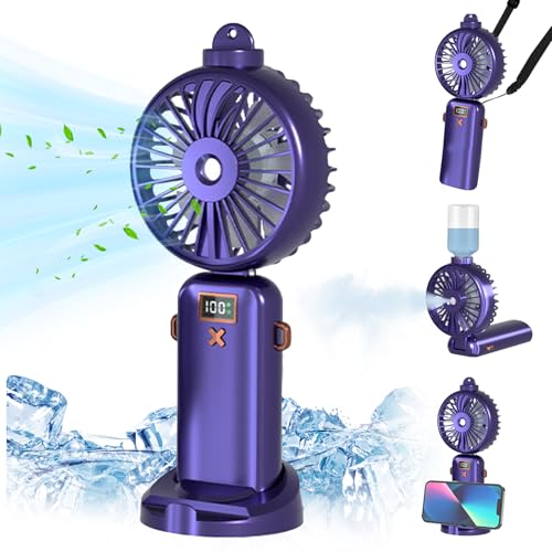 FainFun Ventilador de mano de refrigeración por agua, 5000 mAh, mini ventilador portátil con agua, 5 velocidades ajustables, ventilador de mano plegable con agua USB para oficina, compras, viajes