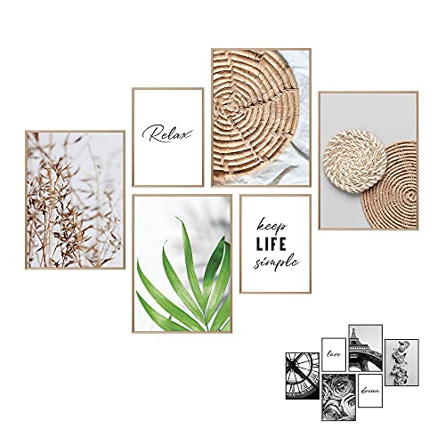 Art by Flavia 6 laminas decorativas a doble cara - anverso: Beige Boho Poster | reverso: Paris cuadros en blanco y negro | 4xA3 + 2xA4 | Set de posters para pared SIN MARCOS