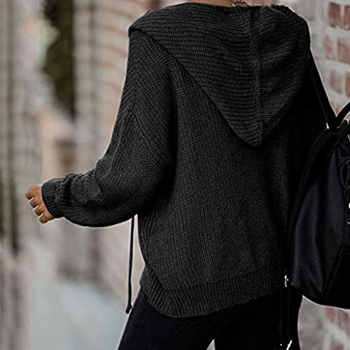 Coat Jacket Knit Hooded Sweater Women's Cardigan Zipper Thick Big Sweater Surf Sweater Women (Black, S) #TOP2