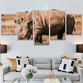 SIGNWIN 5 Panel Canvas Wall Art Animals Black...