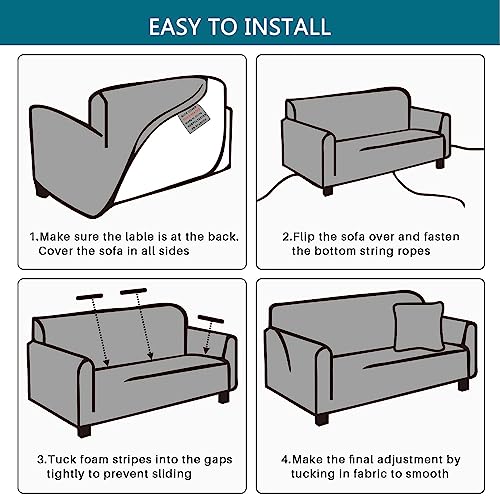 Housse de canapé extensible 3 places noir jacquard lavable - 6
