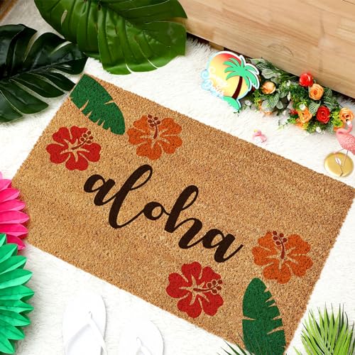 Ceenna Summer Nature Coir Doormat Outdoor Beach Hawaiian Theme Welcome Outdoor Rugs Front Door Mat for Summer Porch Indoor Decor Gift, 16 x 28 Inch(Aloha,18 x 30 Inches)