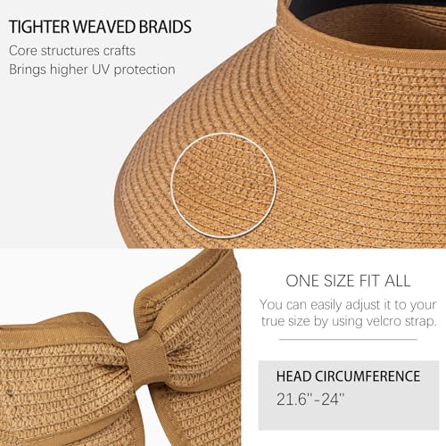Image of Summer Straw Beach Sun Visor Ponytail Hats for Women Foldable Floppy