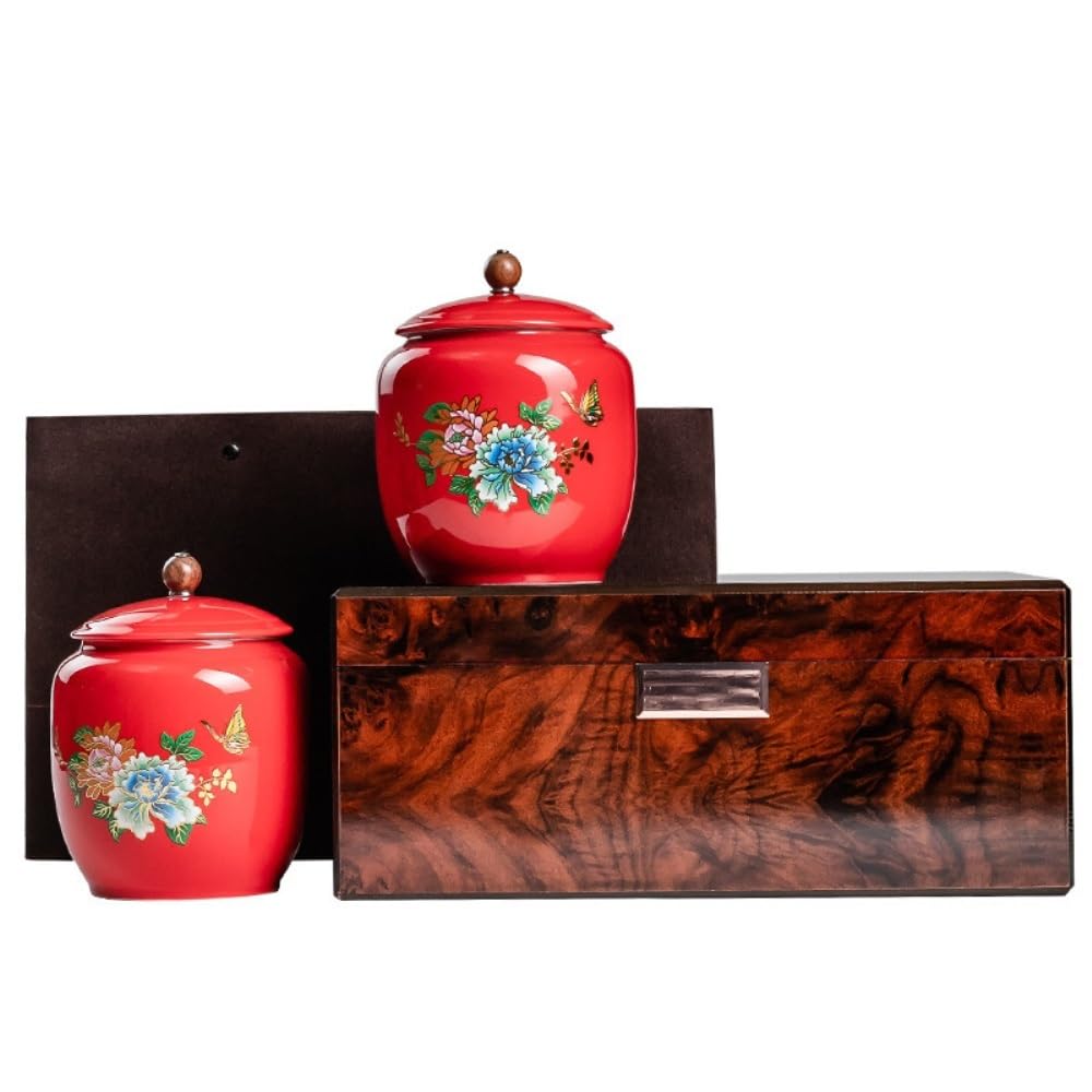 JUNXIAN Tea Caddy Ceramic loose tea storage container cans sealed cans empty cans tea cans tea set double cans gift box set Tea Can
