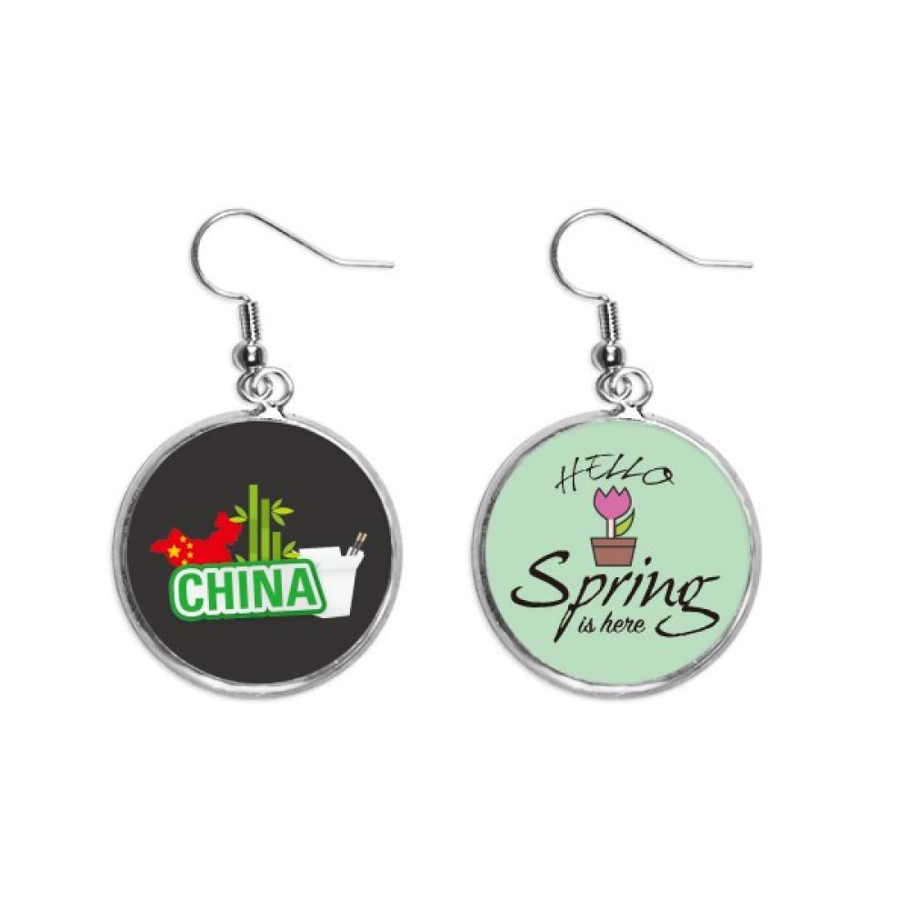 Pendientes mapa de China Town en bambú verde ligeros para evitar tirones 5