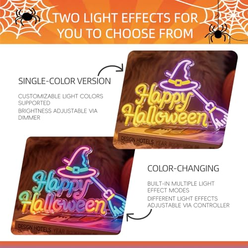Image of Custom Halloween Neon Sign Pumpkin Led Sign for Wall Decor Witch Hat Light Up Sign Halloween Decorations for Halloween Party Window Porch